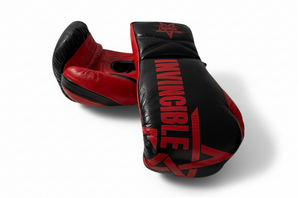 Gants de boxe Zenata — cuir de grain supérieur noir à lacets, Invincible