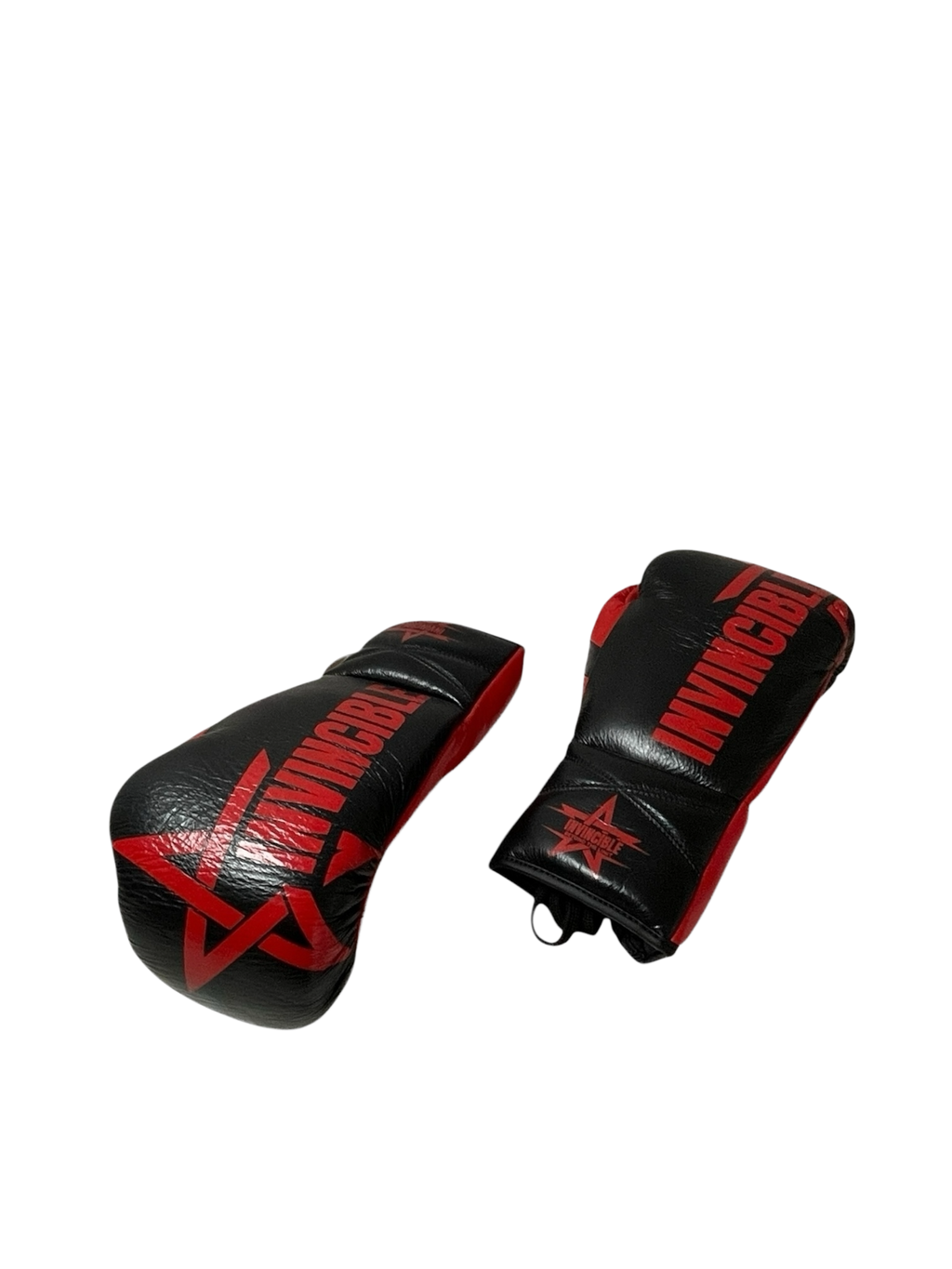 Gants de boxe Zenata 10oz — cuir de grain supérieur noir à lacets, étoile rouge, Invincible