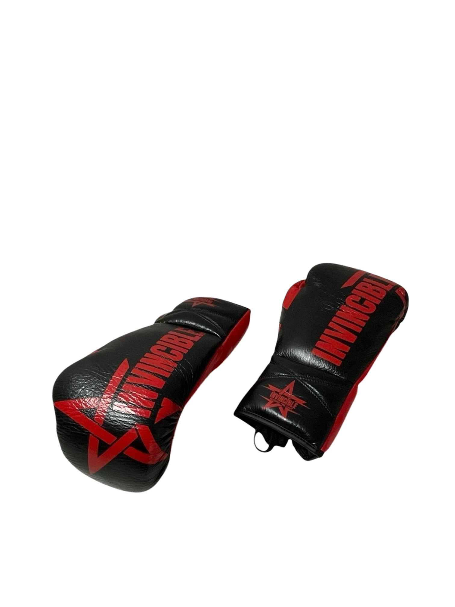 Gants de boxe Zenata 10oz — cuir de grain supérieur noir à lacets, étoile rouge, Invincible