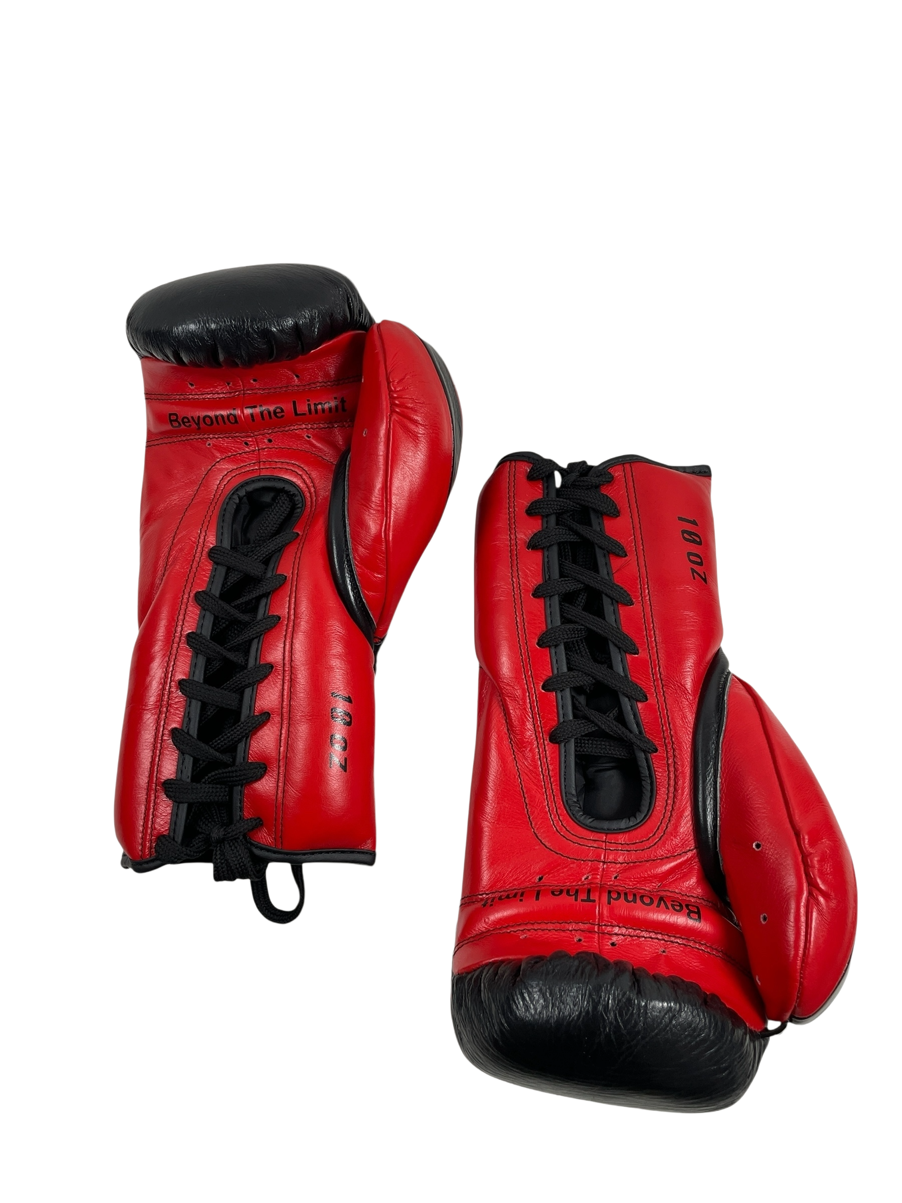 Gants de boxe Zenata 10oz — cuir de grain supérieur noir à lacets, étoile rouge, Invincible
