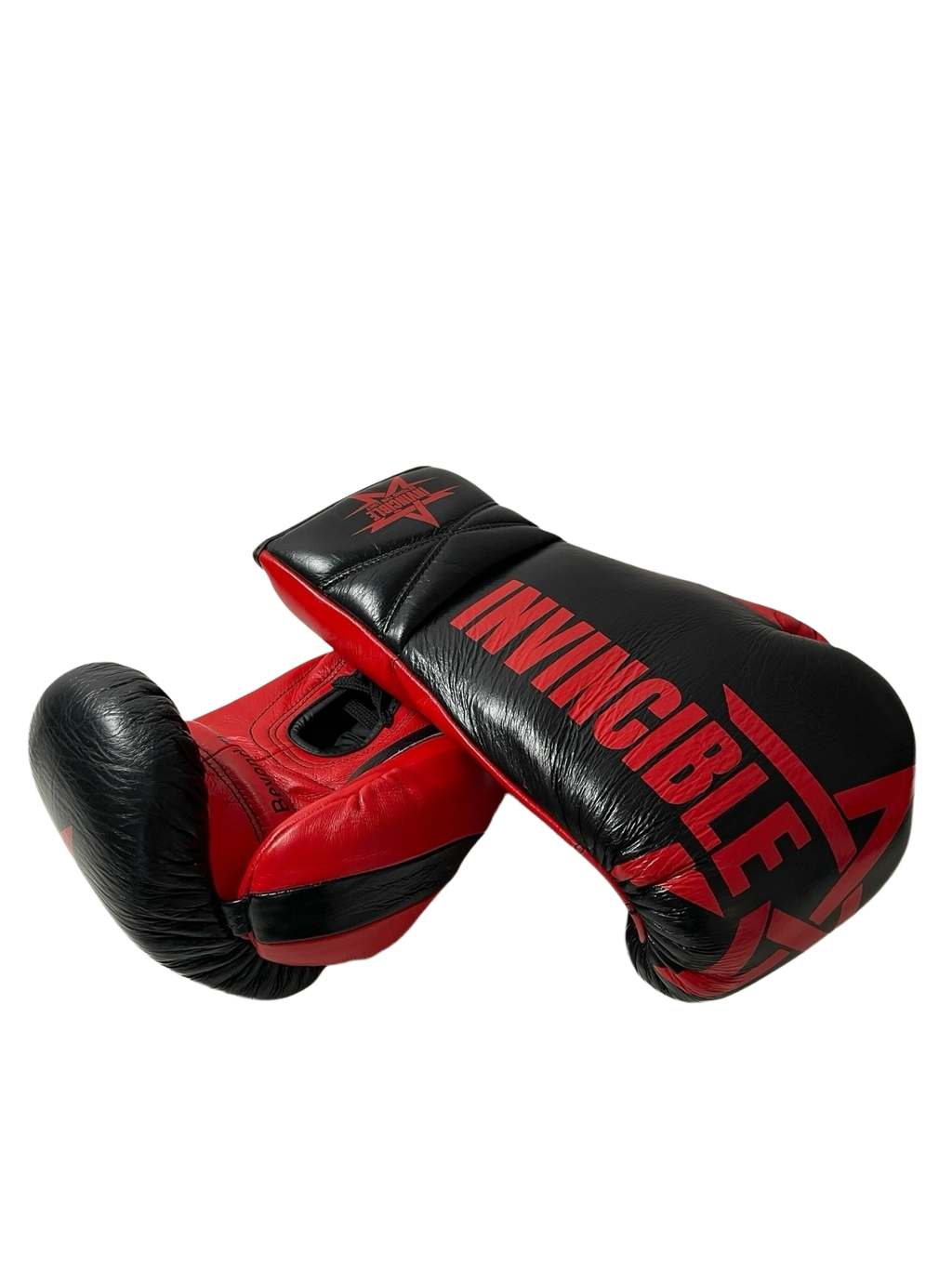 Gants de boxe Zenata 10oz — cuir de grain supérieur noir à lacets, étoile rouge, Invincible