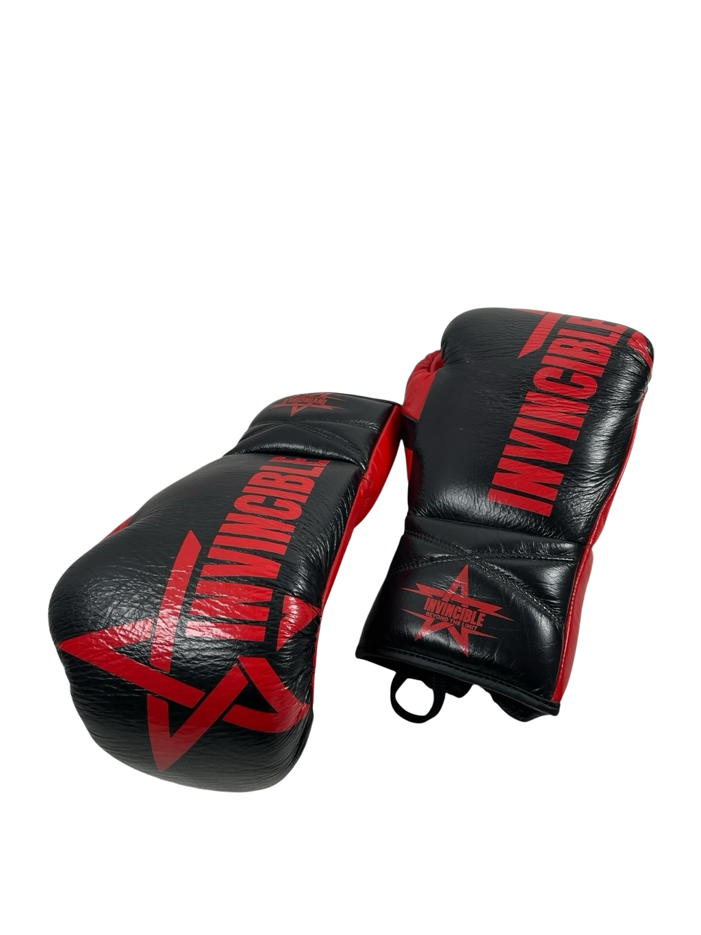 Gants de boxe Zenata 10oz — cuir de grain supérieur noir à lacets, étoile rouge, Invincible