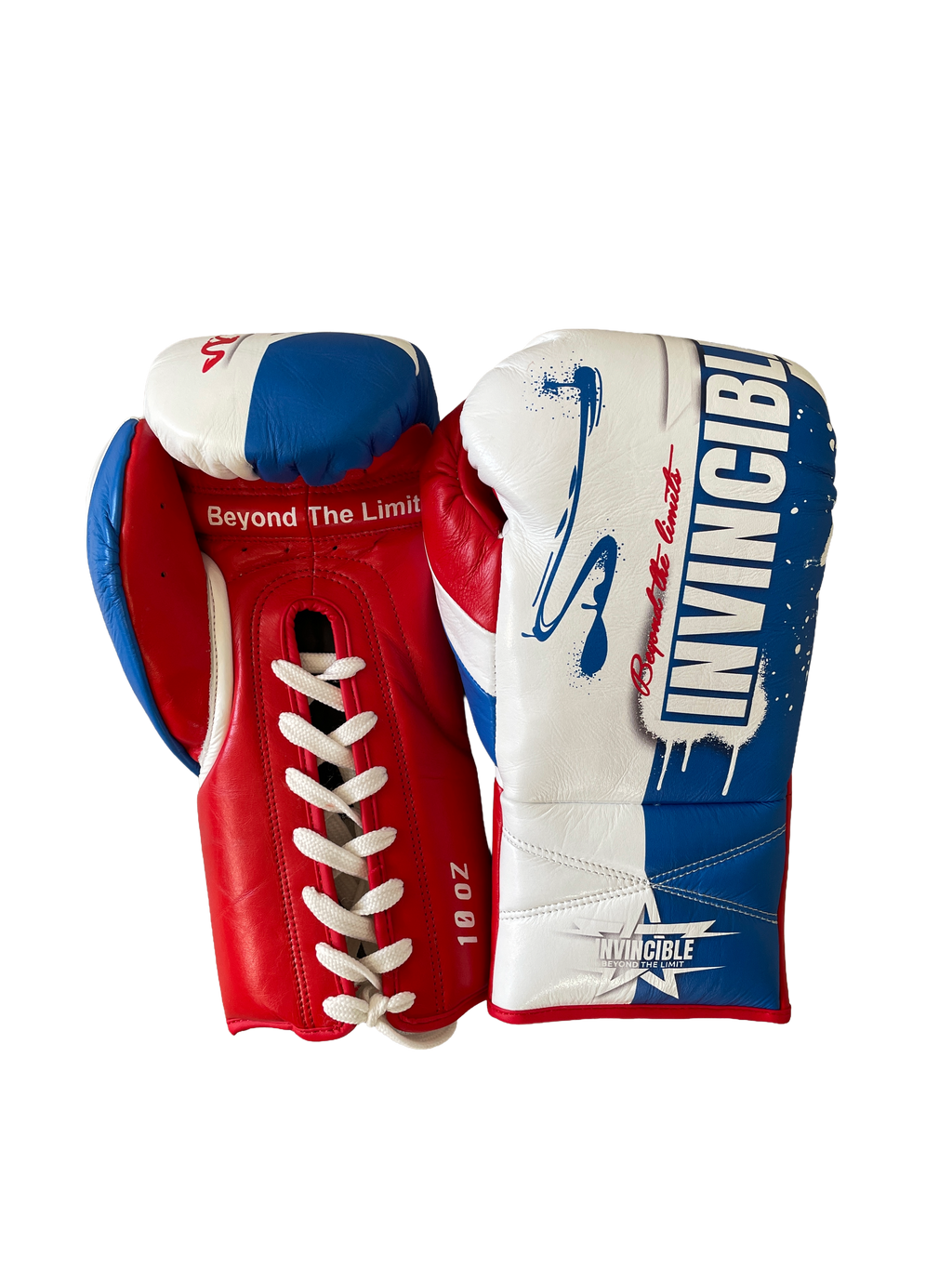 Gants de boxe Tricolore 10oz à lacets : édition française bleu blanc rouge, cuir de grain supérieur, Invincible