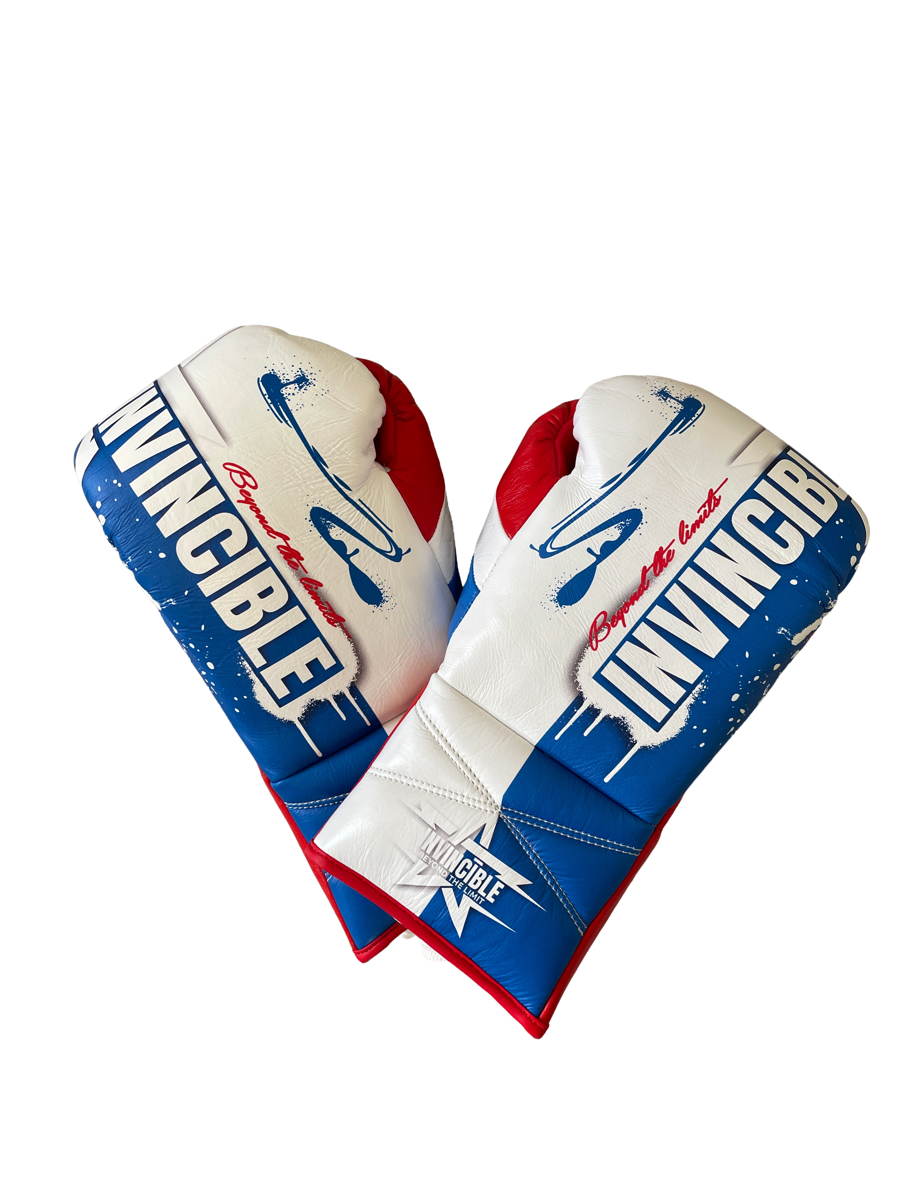 Gants de boxe Tricolore 16oz à lacets : édition française bleu blanc rouge, cuir de grain supérieur, Invincible