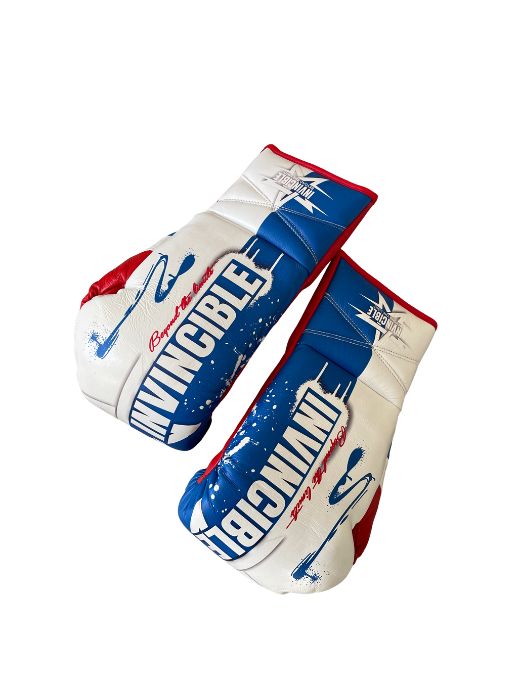 Gants de boxe Tricolore 10oz à lacets : édition française bleu blanc rouge, cuir de grain supérieur, Invincible