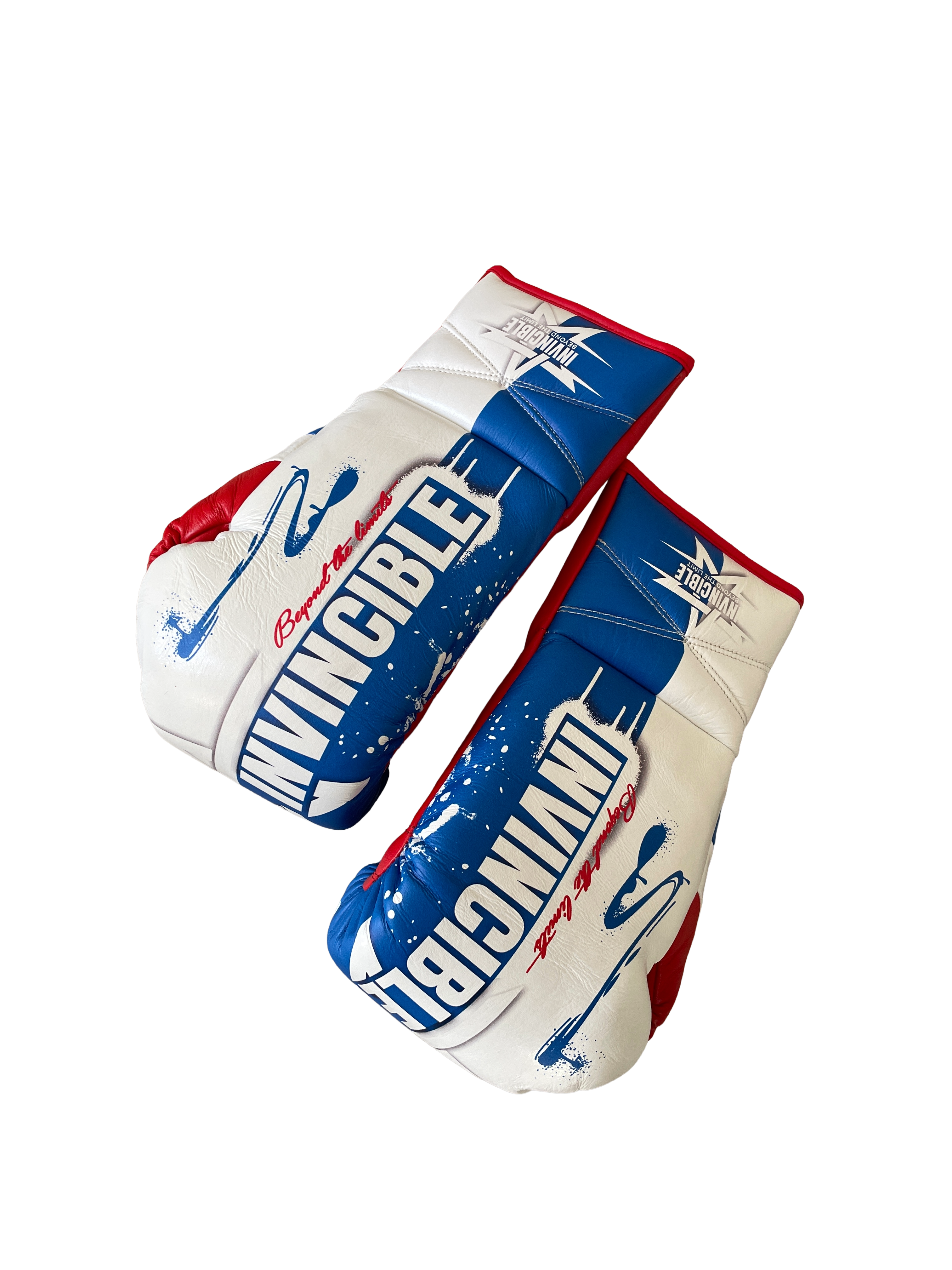 Gants de boxe Tricolore 10oz à lacets : édition française bleu blanc rouge, cuir de grain supérieur, Invincible