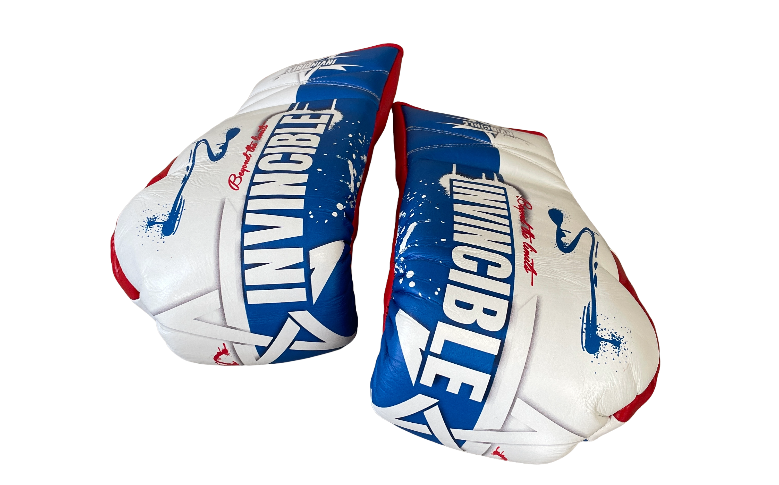 Gants de boxe Tricolore 16oz à lacets : édition française bleu blanc rouge, cuir de grain supérieur, Invincible