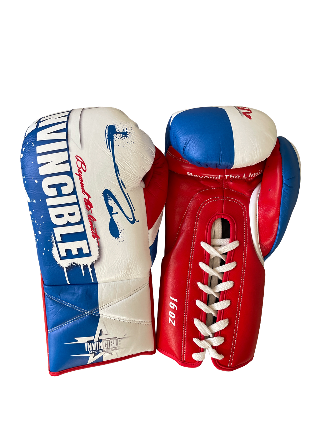 Gants de boxe Tricolore 16oz à lacets : édition française bleu blanc rouge, cuir de grain supérieur, Invincible