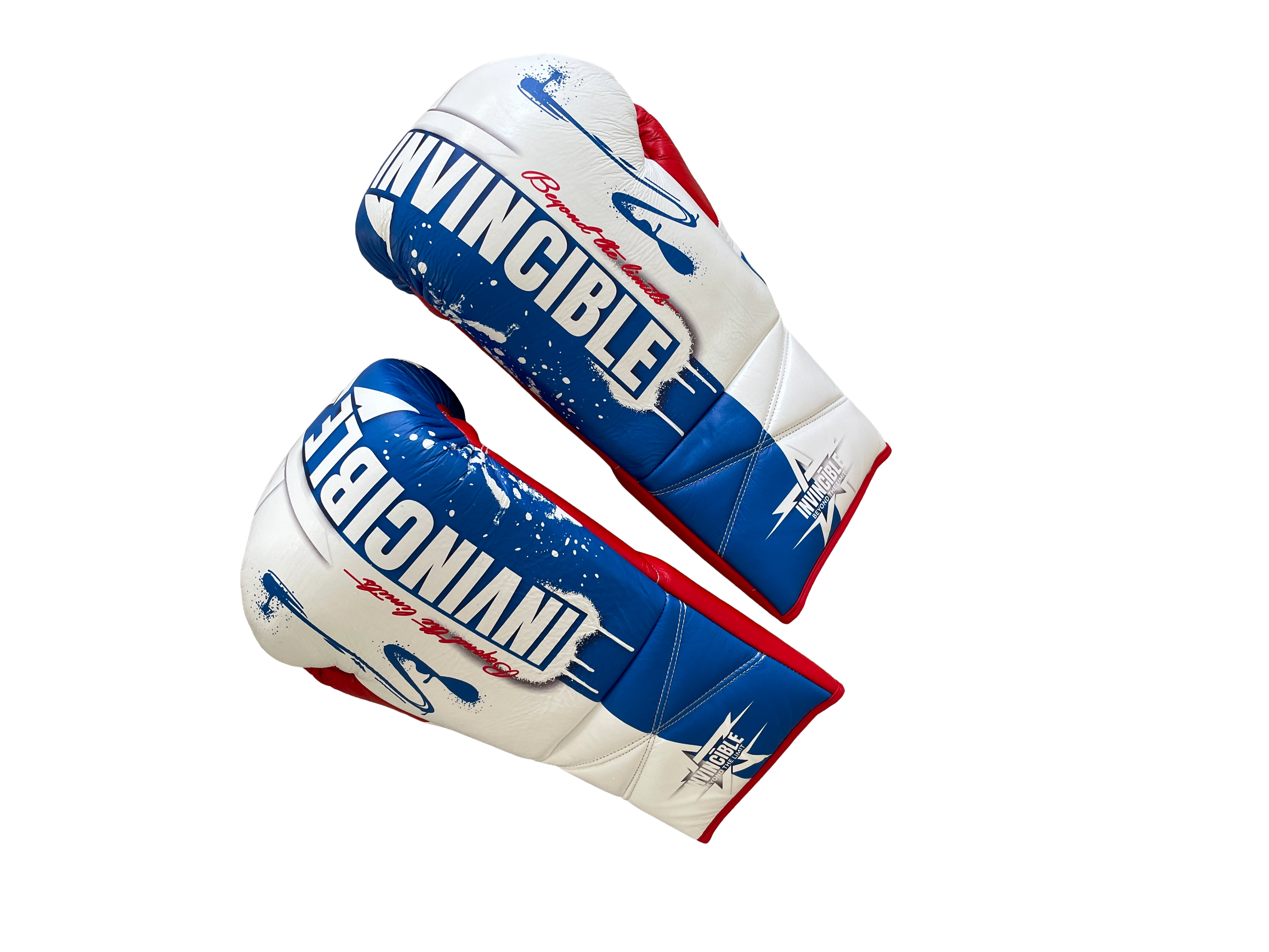 Gants de boxe Tricolore 16oz à lacets : édition française bleu blanc rouge, cuir de grain supérieur, Invincible