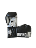 Gants de boxe Aswad 16oz — cuir de grain supérieur noir à lacets, étoile blanche, Invincible