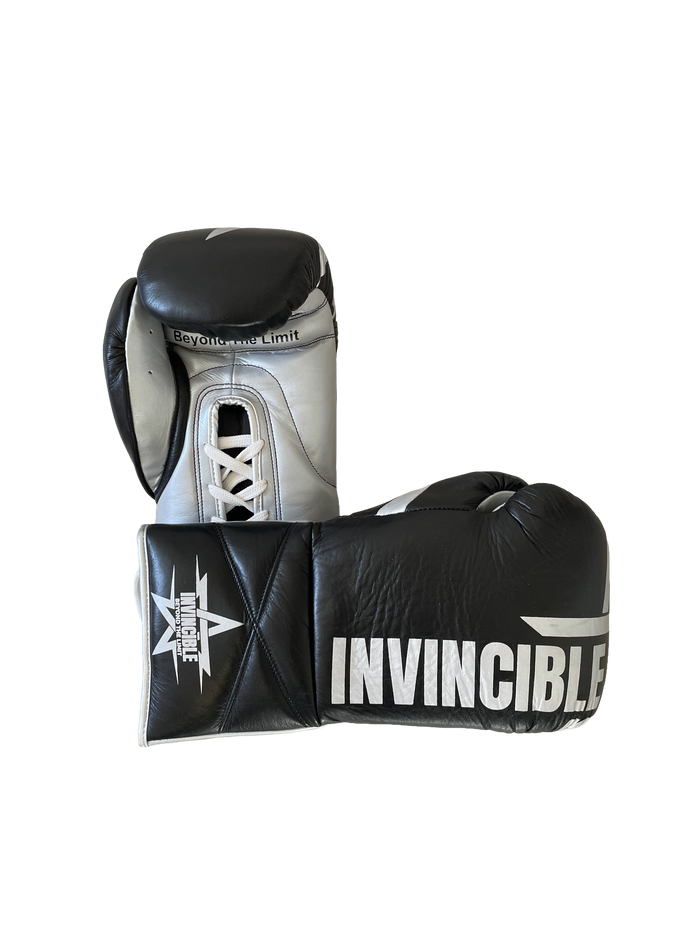 Gants de boxe Invincible Aswad 16oz — cuir de grain supérieur à lacets