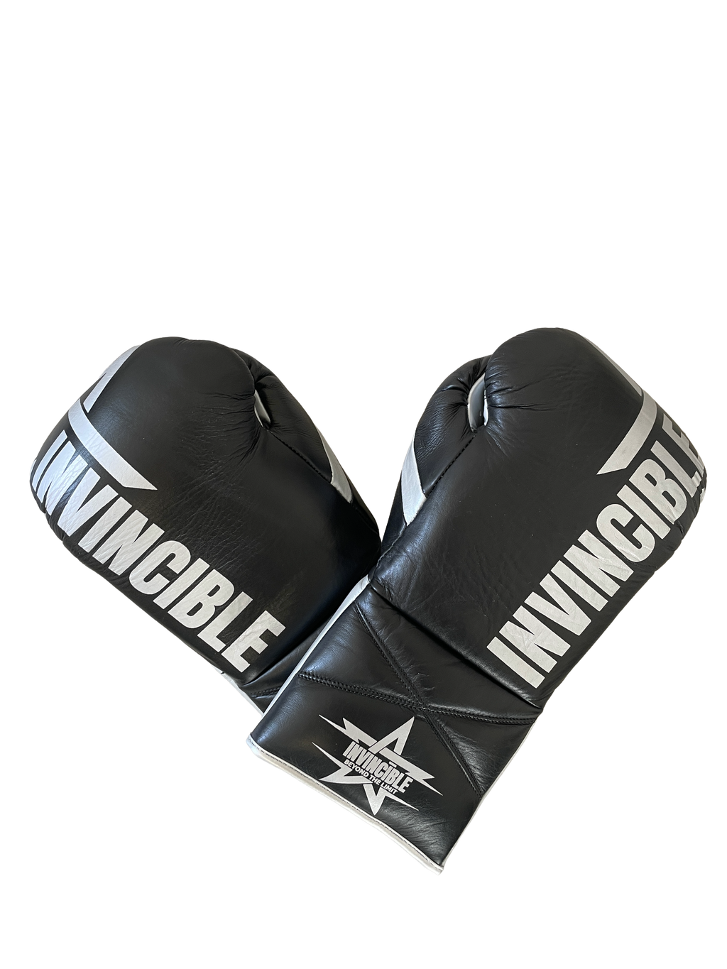 Gants de boxe Aswad 16oz — cuir de grain supérieur noir à lacets, étoile blanche, Invincible