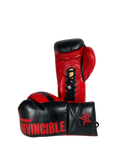 Gants de boxe Zenata 14oz à lacets : cuir de grain supérieur noir, étoile rouge, Invincible