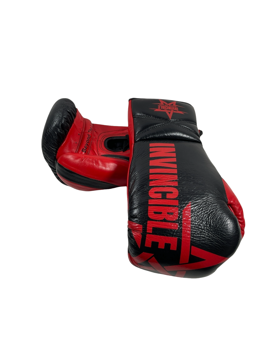 Gants de boxe Zenata 14oz à lacets : cuir de grain supérieur noir, étoile rouge, Invincible