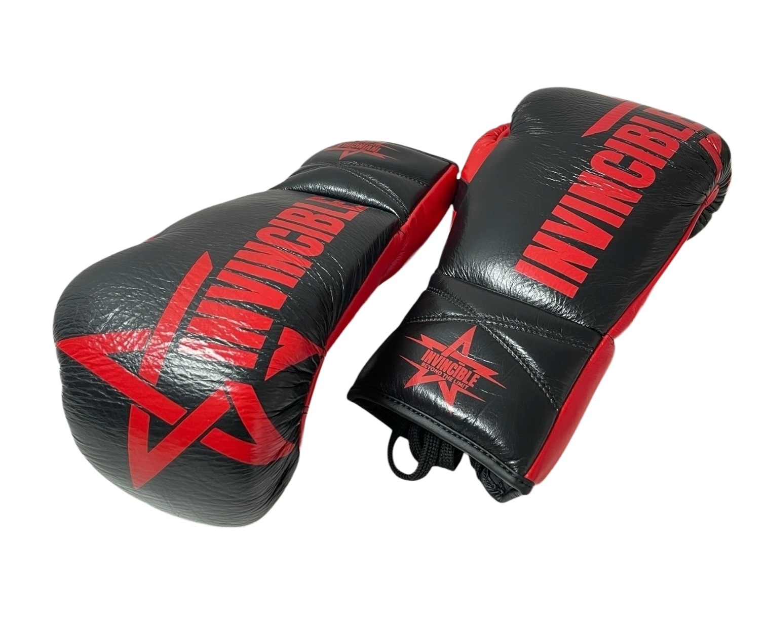Gants de boxe Zenata — cuir de grain supérieur noir à lacets, Invincible