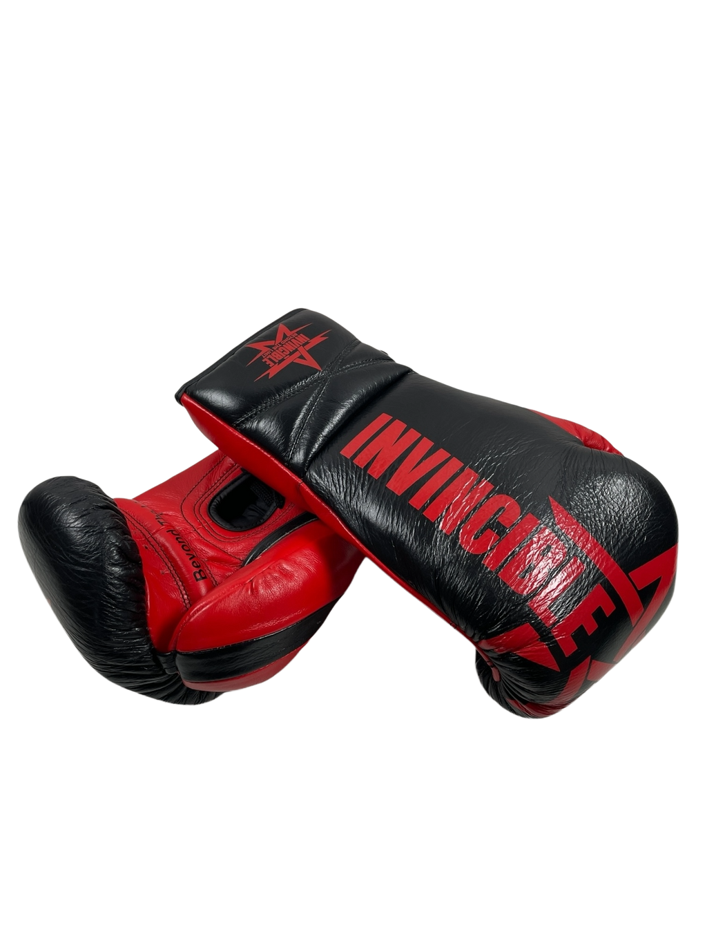 Gants de boxe Zenata 14oz à lacets : cuir de grain supérieur noir, étoile rouge, Invincible