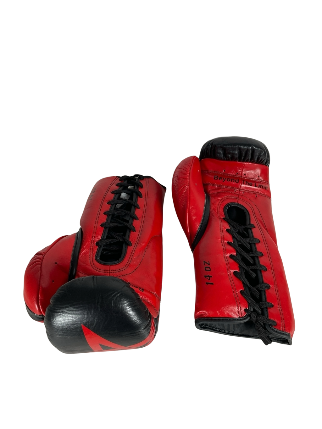 Gants de boxe Zenata 14oz à lacets : cuir de grain supérieur noir, étoile rouge, Invincible