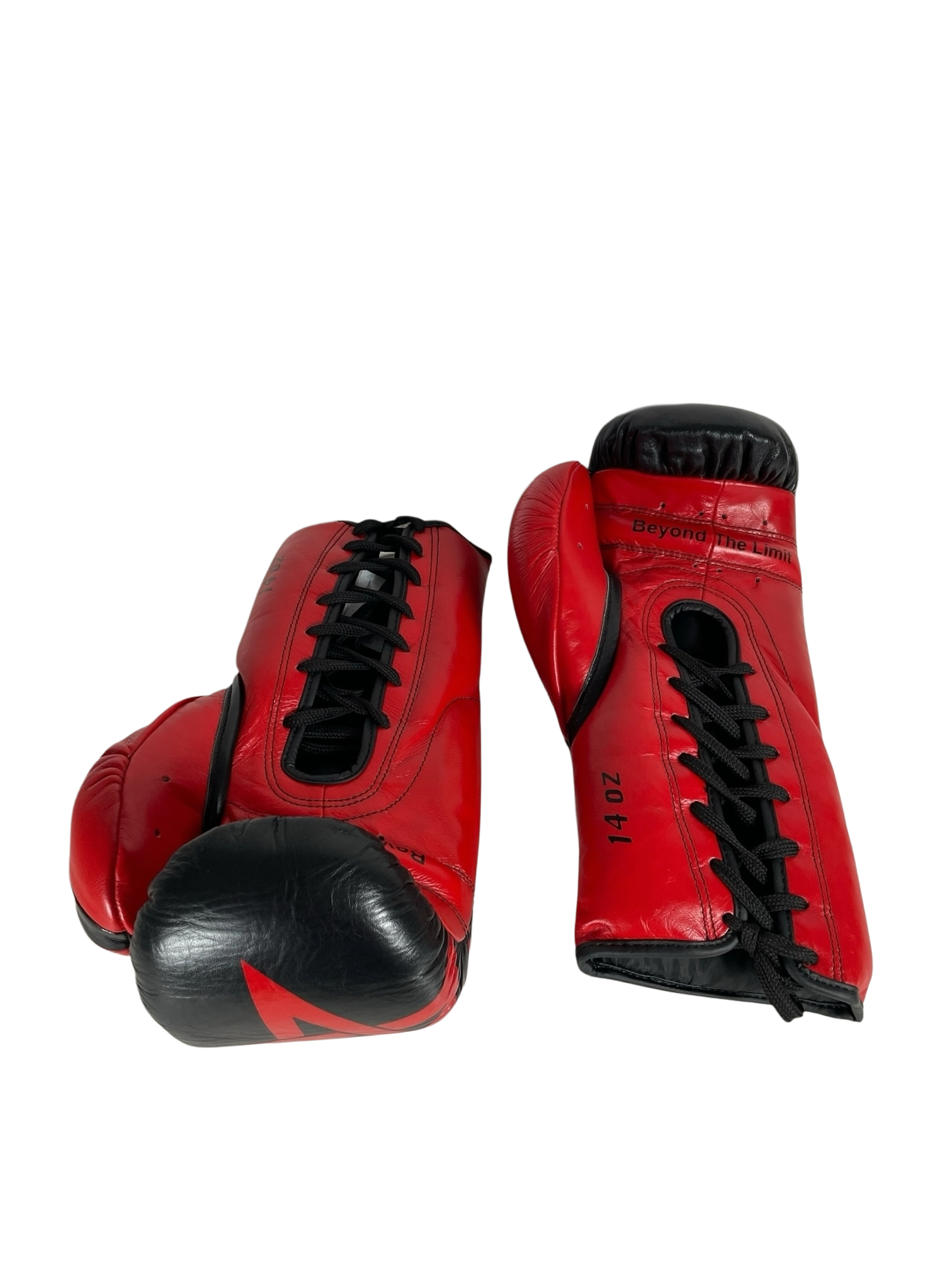 Gants de boxe Zenata 14oz à lacets : cuir de grain supérieur noir, étoile rouge, Invincible