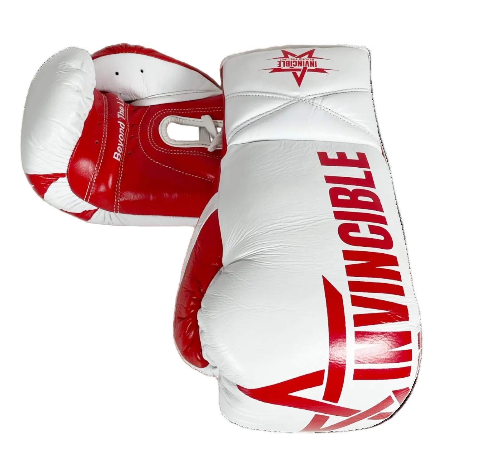 Gants de boxe Almoravid — cuir de grain supérieur blanc à lacets, Invincible
