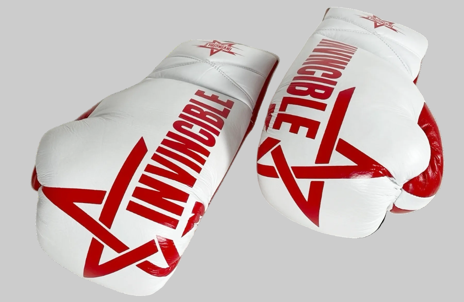 Gants de boxe Almoravid 10oz — cuir de grain supérieur blanc à lacets, étoile rouge, Invincible