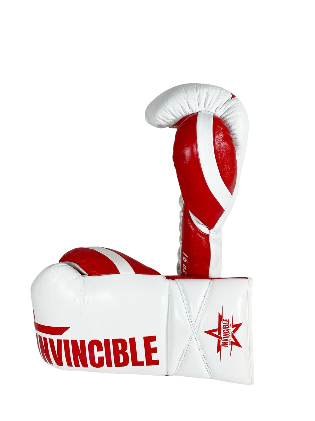 Gants de boxe Almoravid 14oz — cuir de grain supérieur blanc à lacets, étoile rouge, Invincible