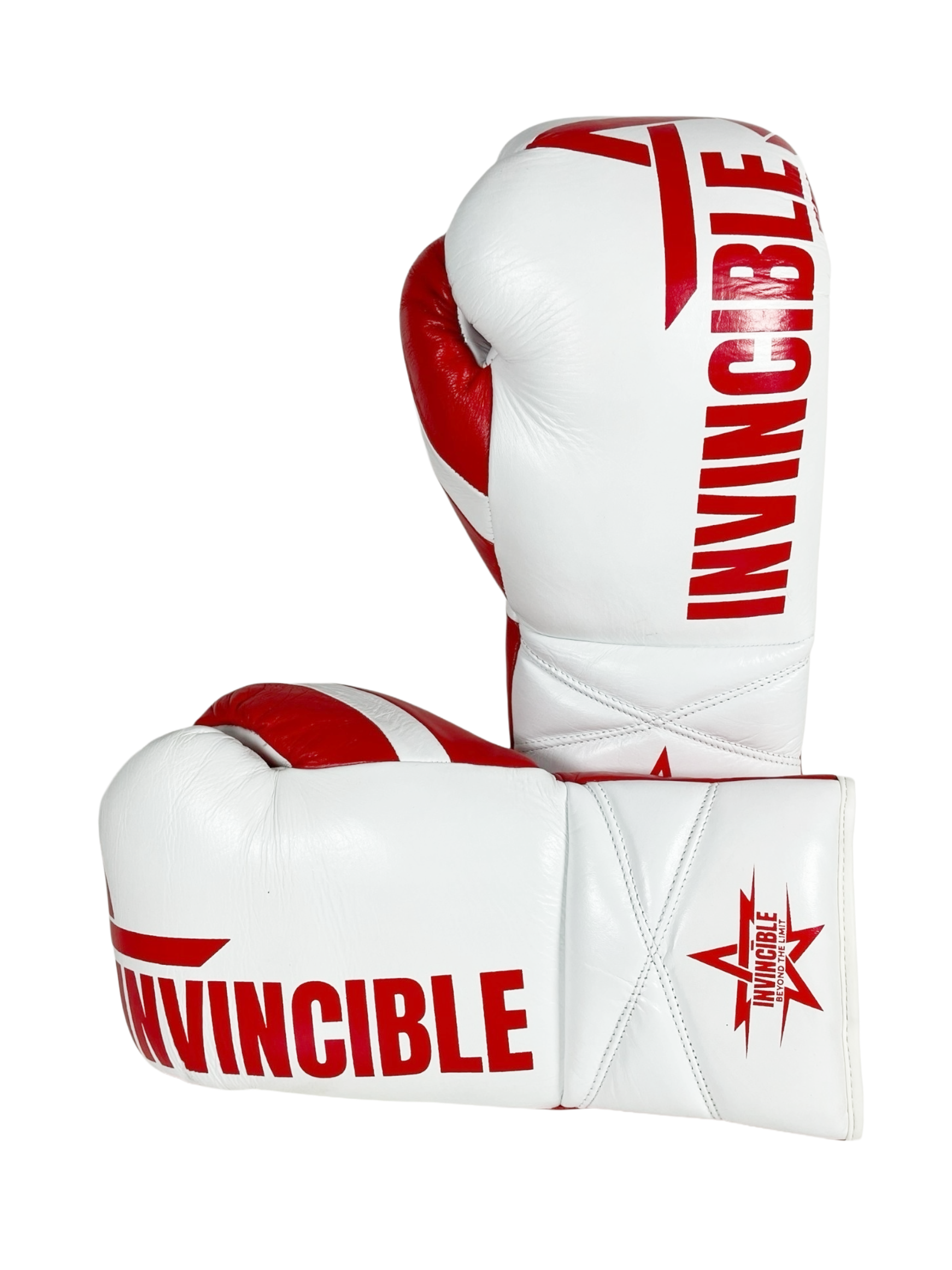Gants de boxe Almoravid 14oz — cuir de grain supérieur blanc à lacets, étoile rouge, Invincible