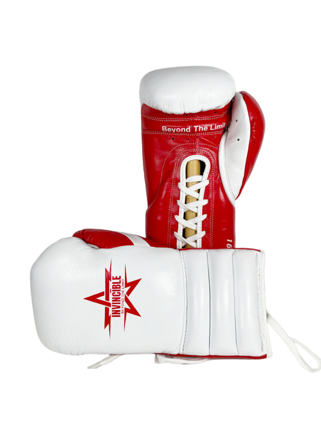 Gants de boxe Almoravid 16oz Triple Cuff à lacets : cuir de grain supérieur blanc, Invincible