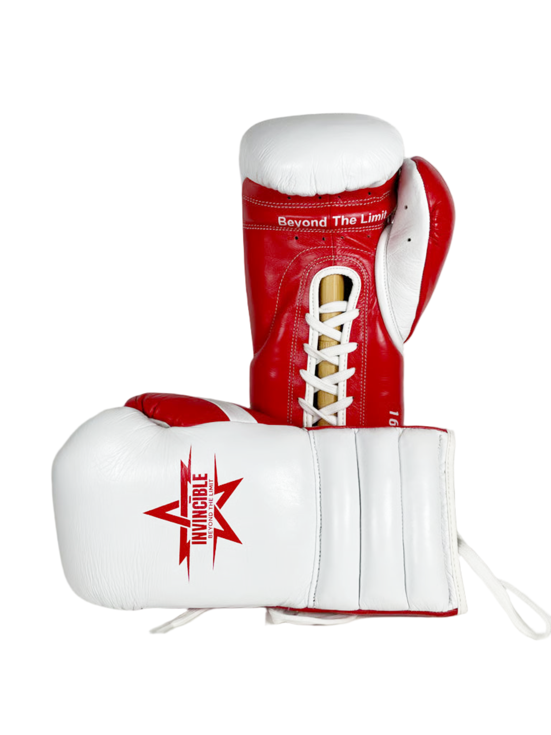 Gants de boxe Almoravid 16oz Triple Cuff à lacets : cuir de grain supérieur blanc, Invincible