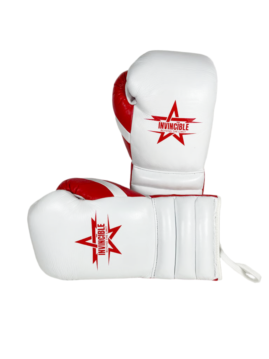 Gants de boxe Almoravid 16oz Triple Cuff à lacets : cuir de grain supérieur blanc, Invincible