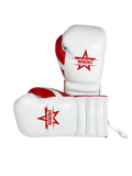 Gants de boxe Almoravid 16oz Triple Cuff à lacets : cuir de grain supérieur blanc, Invincible