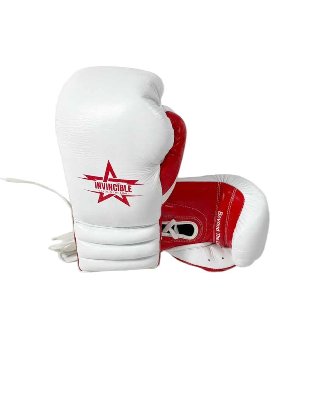 Gants de boxe Almoravid 16oz Triple Cuff à lacets : cuir de grain supérieur blanc, Invincible