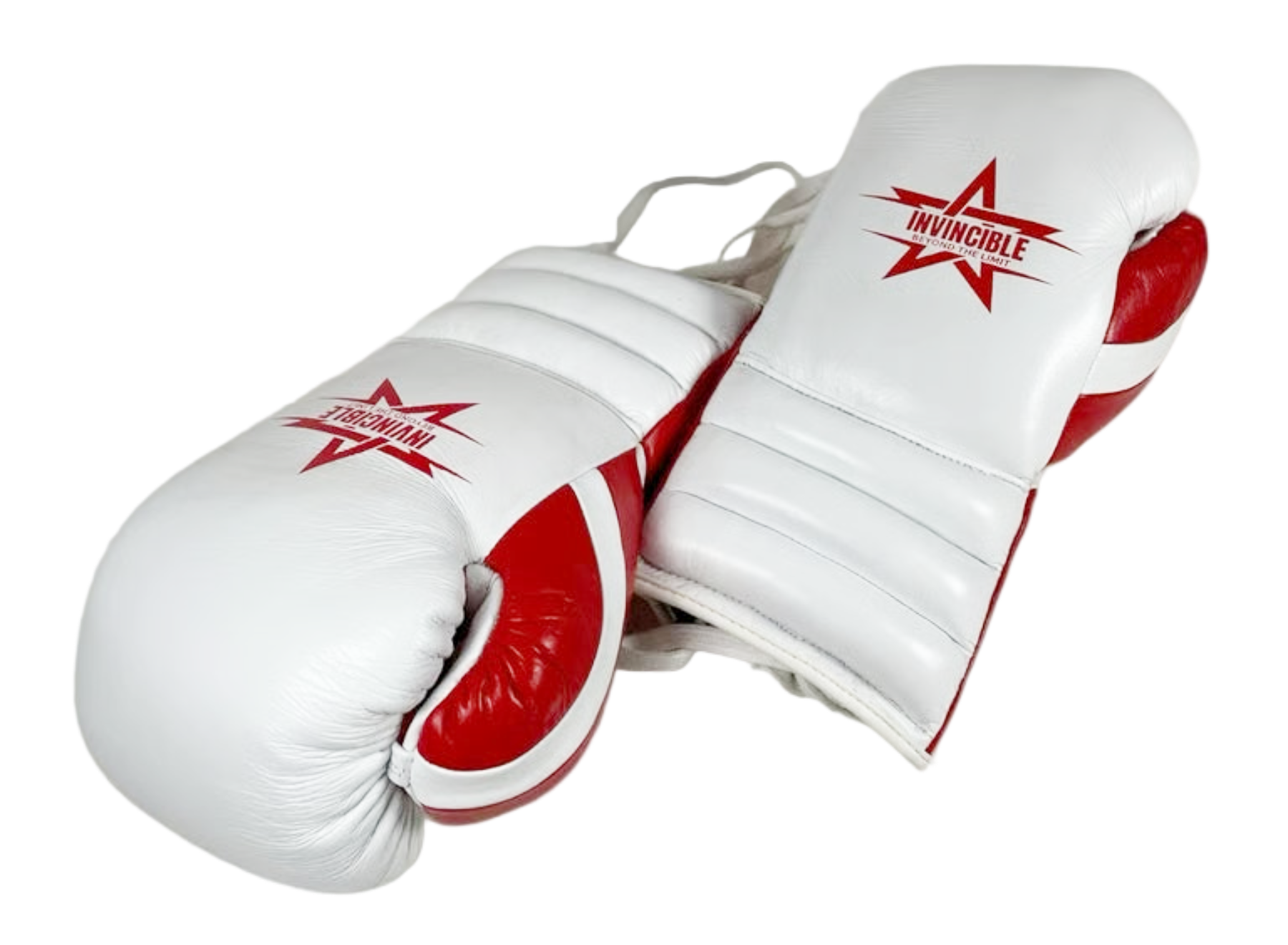 Gants de boxe Almoravid 16oz Triple Cuff à lacets : cuir de grain supérieur blanc, Invincible
