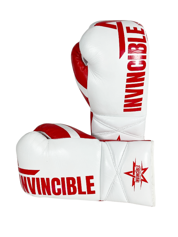 Gants de boxe Almoravid — cuir de grain supérieur blanc à lacets, Invincible