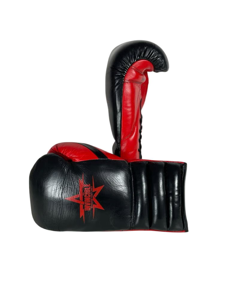 Gants de boxe Zenata 16oz Triple Cuff — cuir de grain supérieur noir à lacets, Invincible