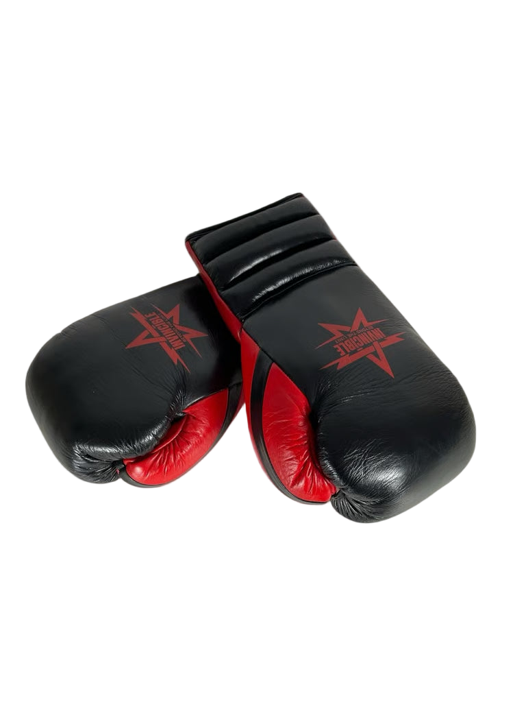 Gants de boxe Zenata 16oz Triple Cuff — cuir de grain supérieur noir à lacets, Invincible